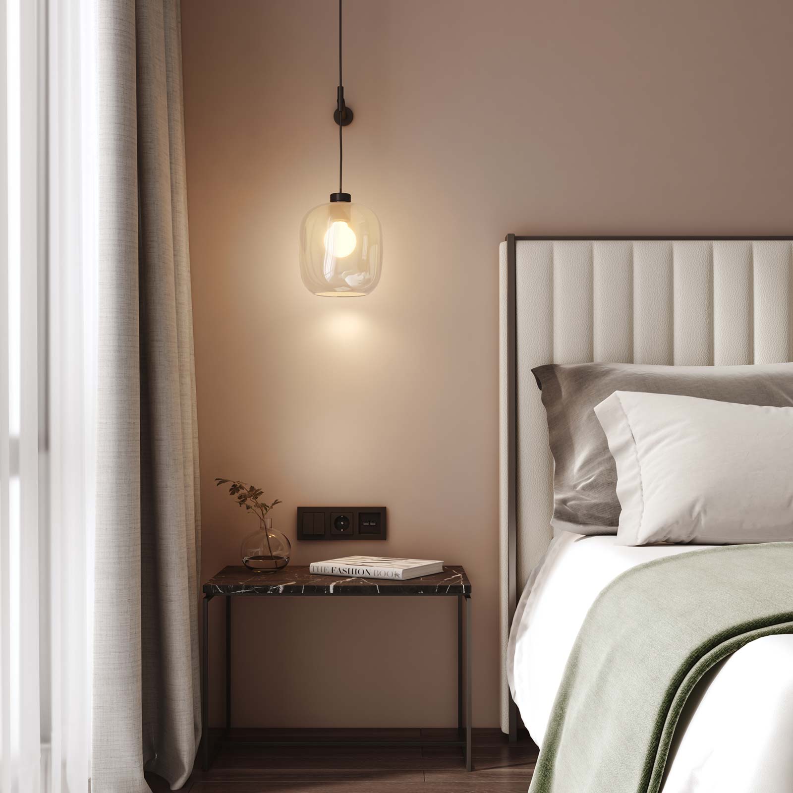 Curve Glass Shade in bedroom.