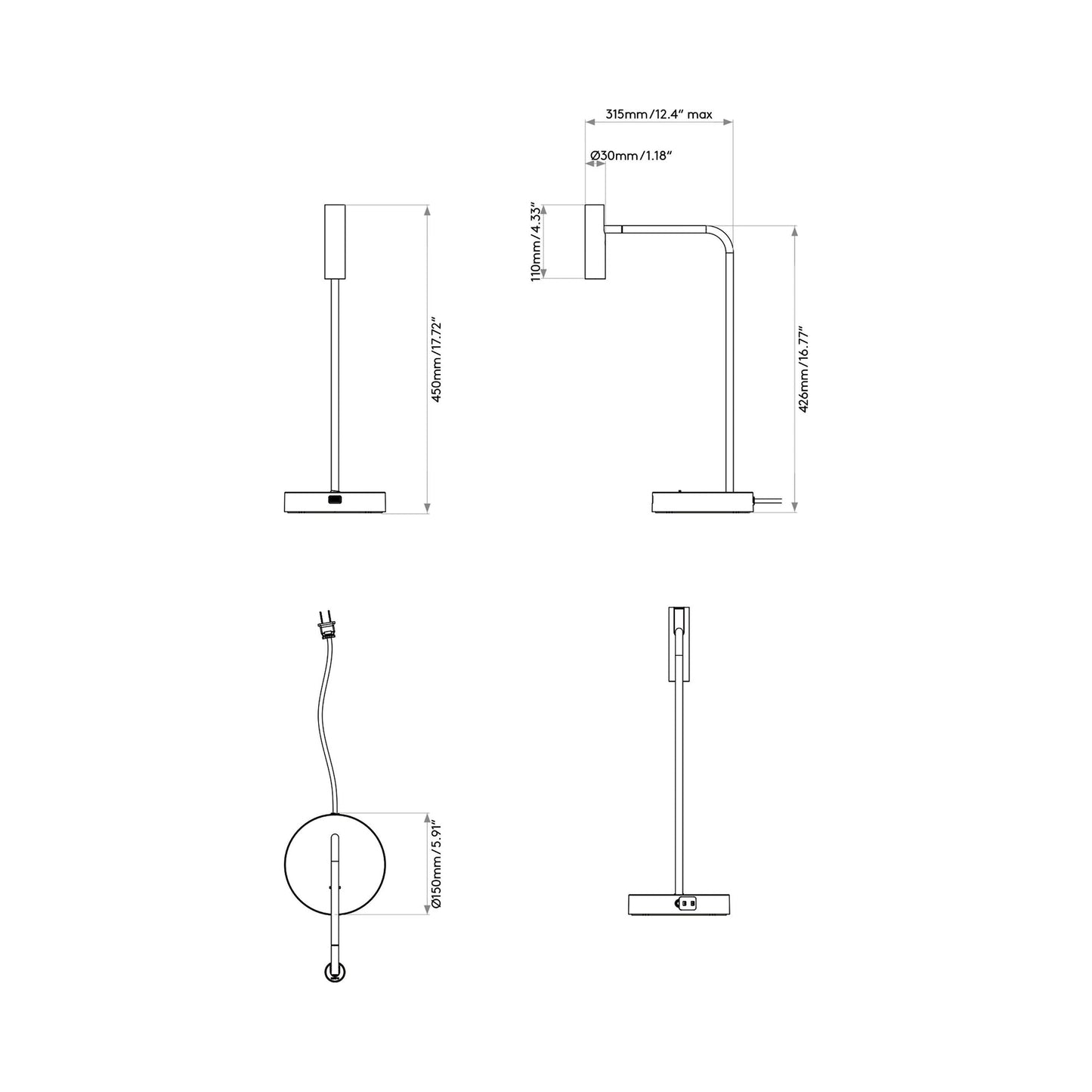Enna LED Desk Lamp - line drawing.