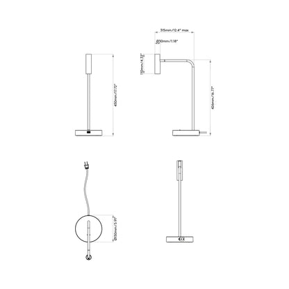 Enna LED Desk Lamp - line drawing.