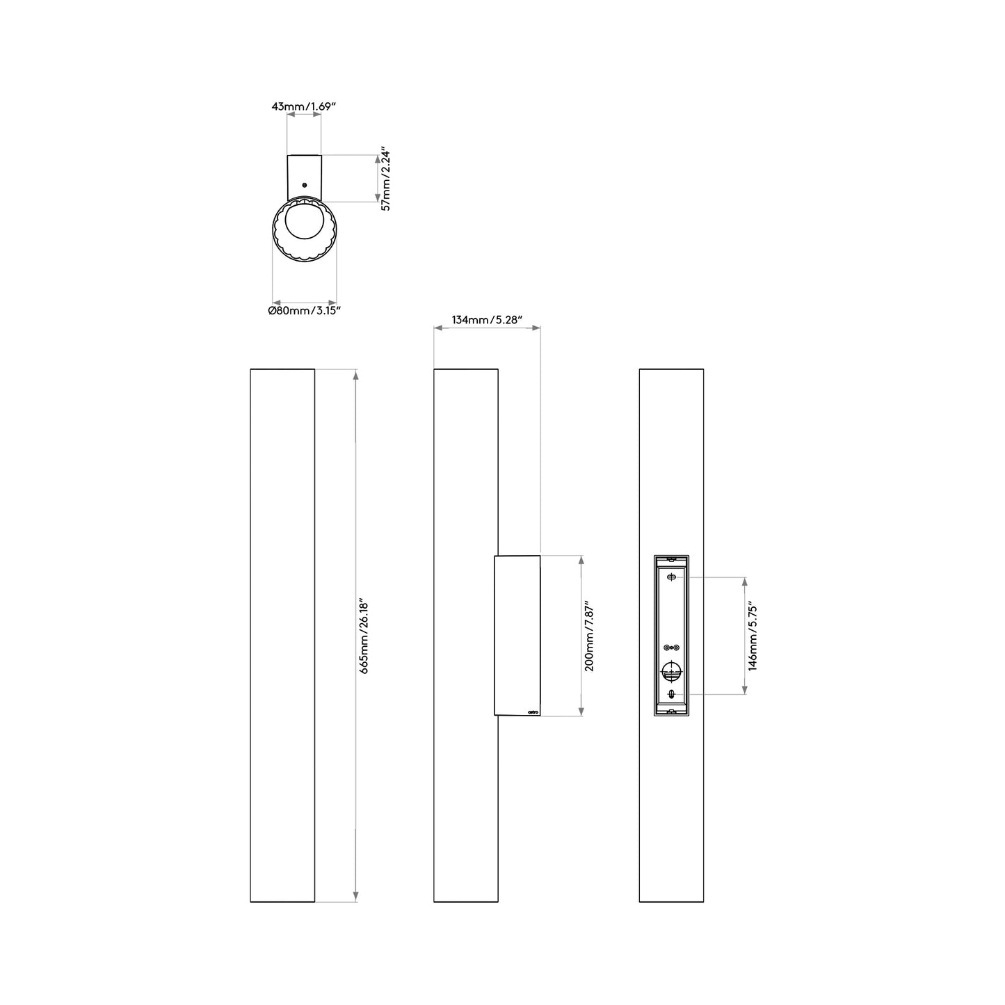 io LED Wall Light - line drawing.