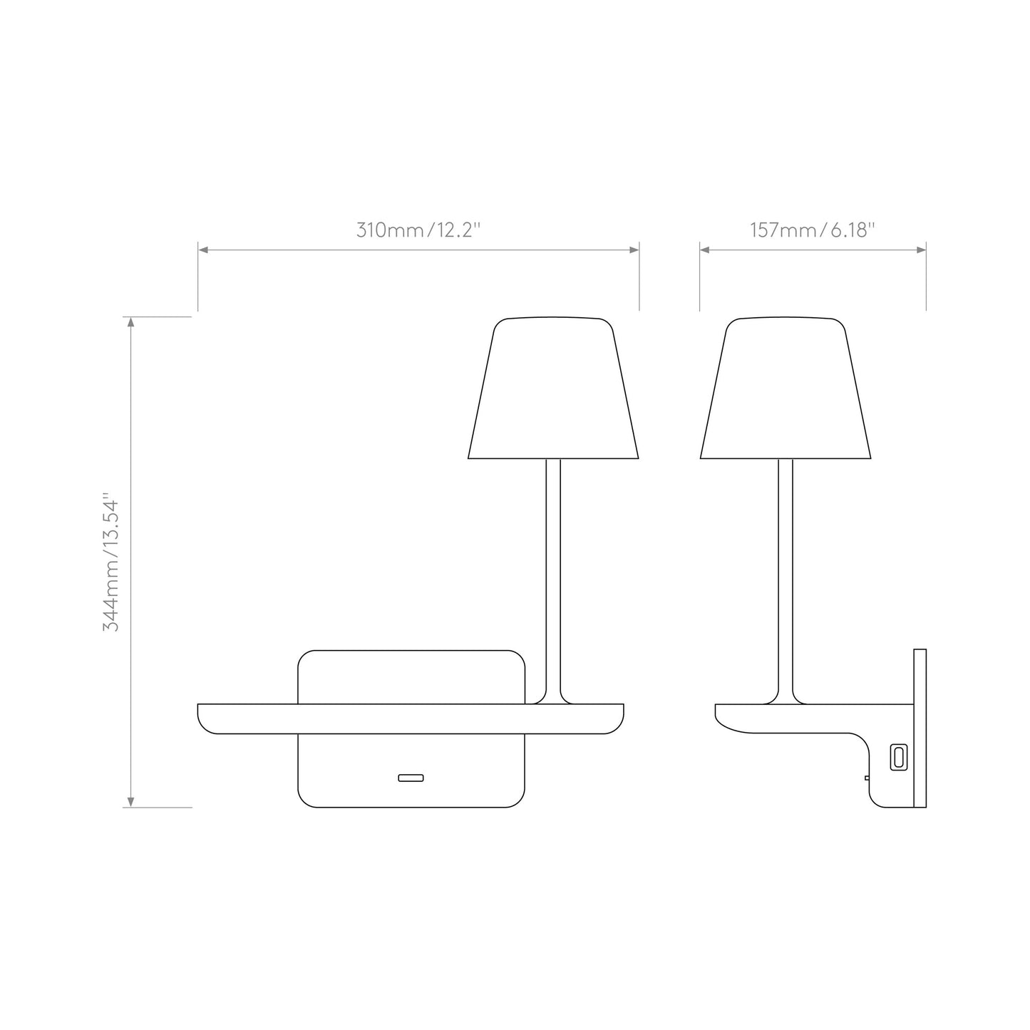 Ito Wall Light With Charging Shelf - line drawing.