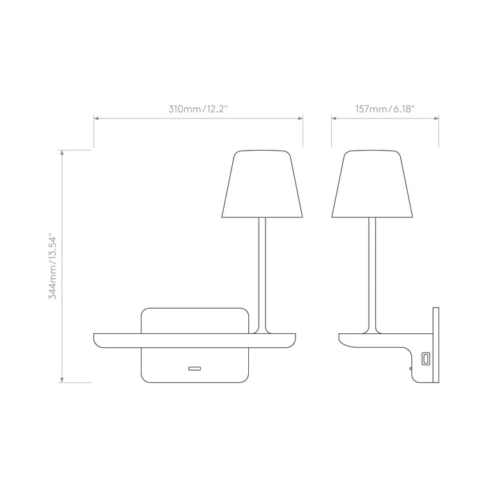 Ito Wall Light With Charging Shelf - line drawing.