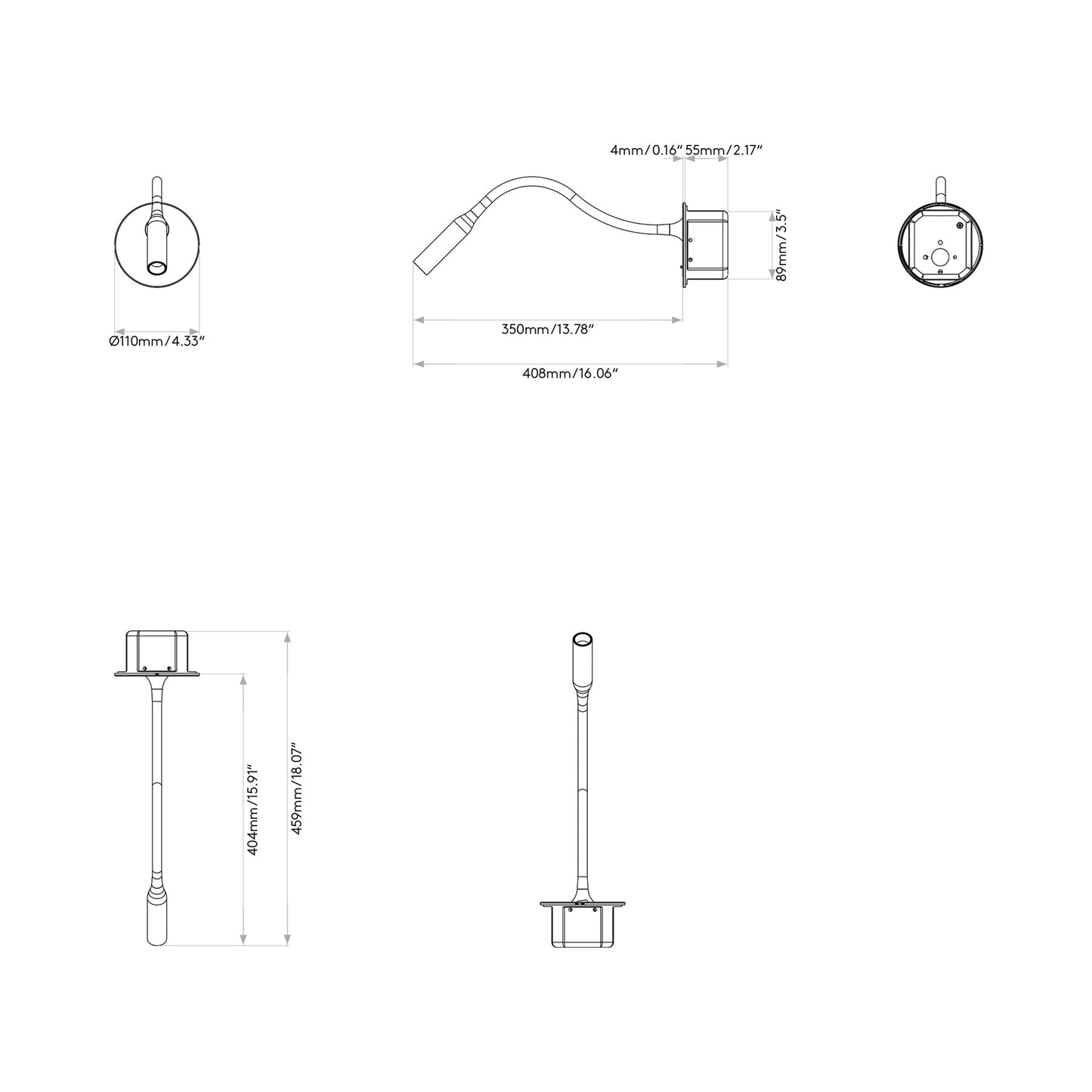 Lucca LED Recessed Wall Light - line drawing.