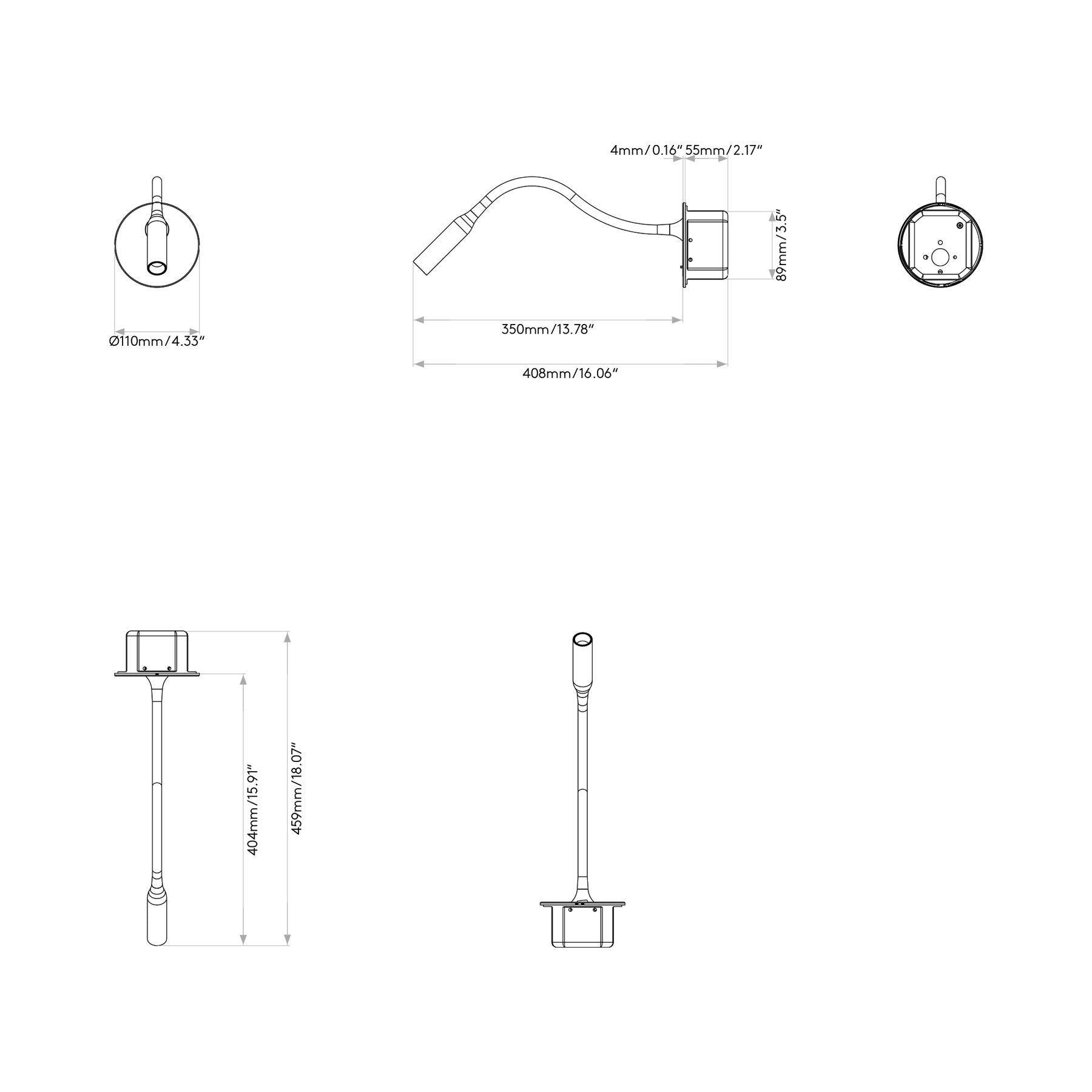 Lucca LED Recessed Wall Light - line drawing.