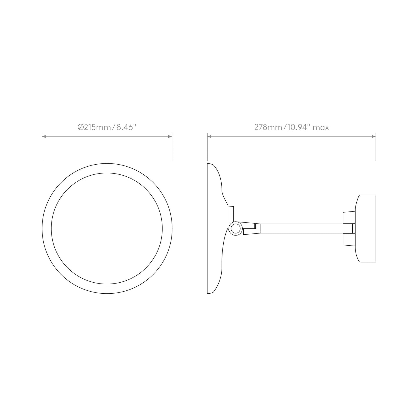 Mascali Round LED Magnifying Mirror - line drawing.