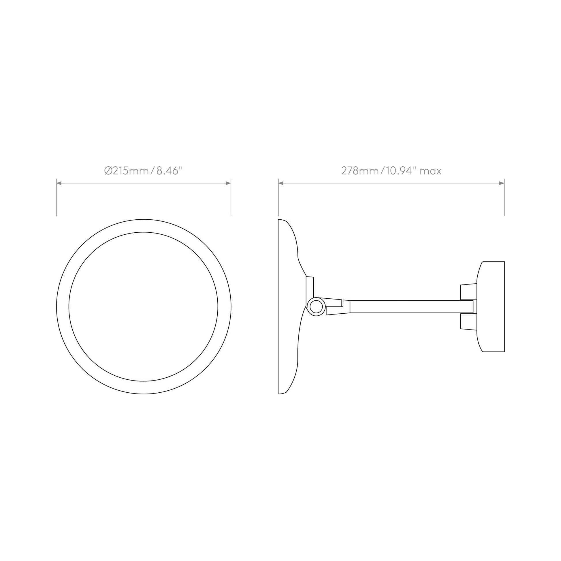 Mascali Round LED Magnifying Mirror - line drawing.