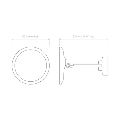 Mascali Round LED Magnifying Mirror - line drawing.