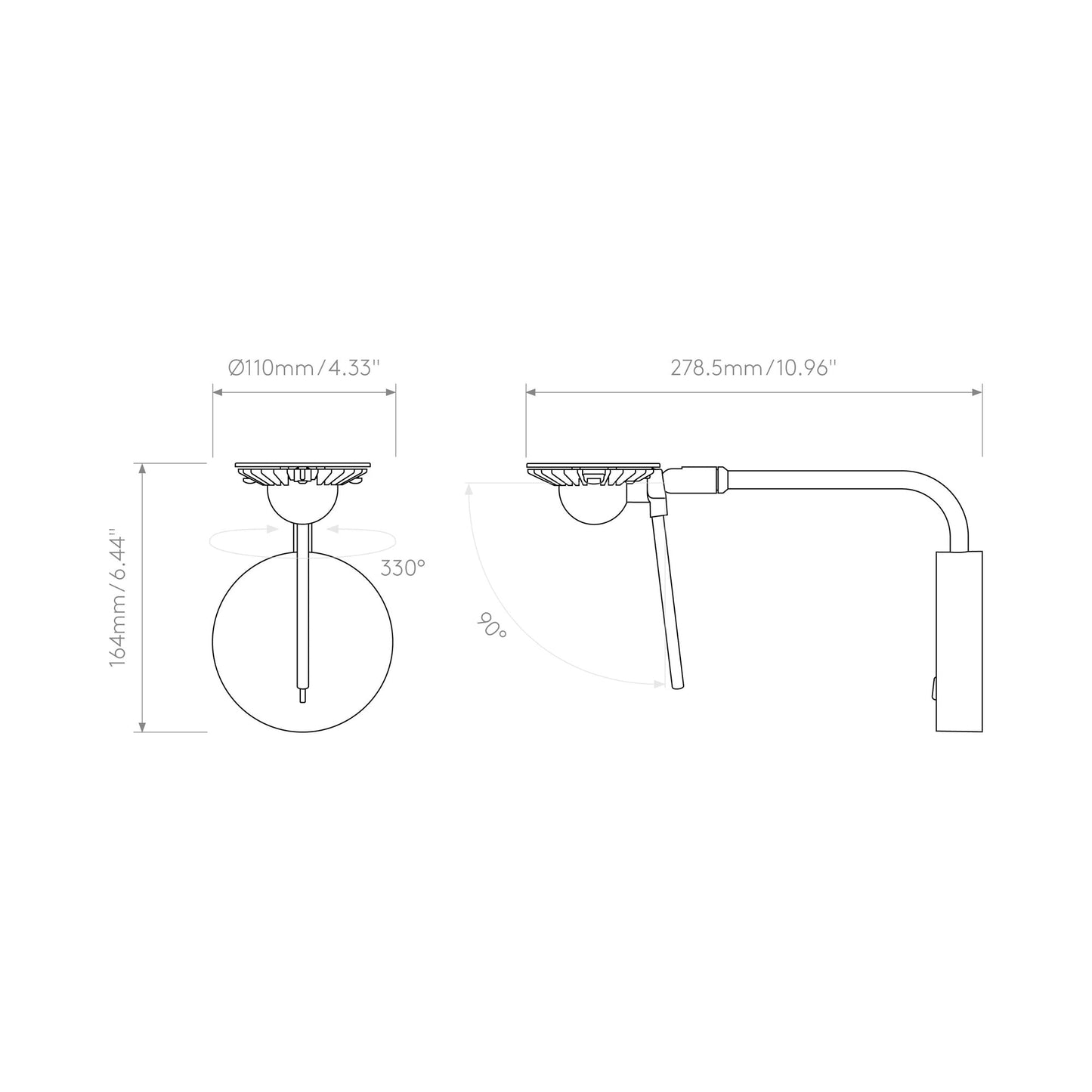 Miura LED Swing Arm Wall Light - line drawing.