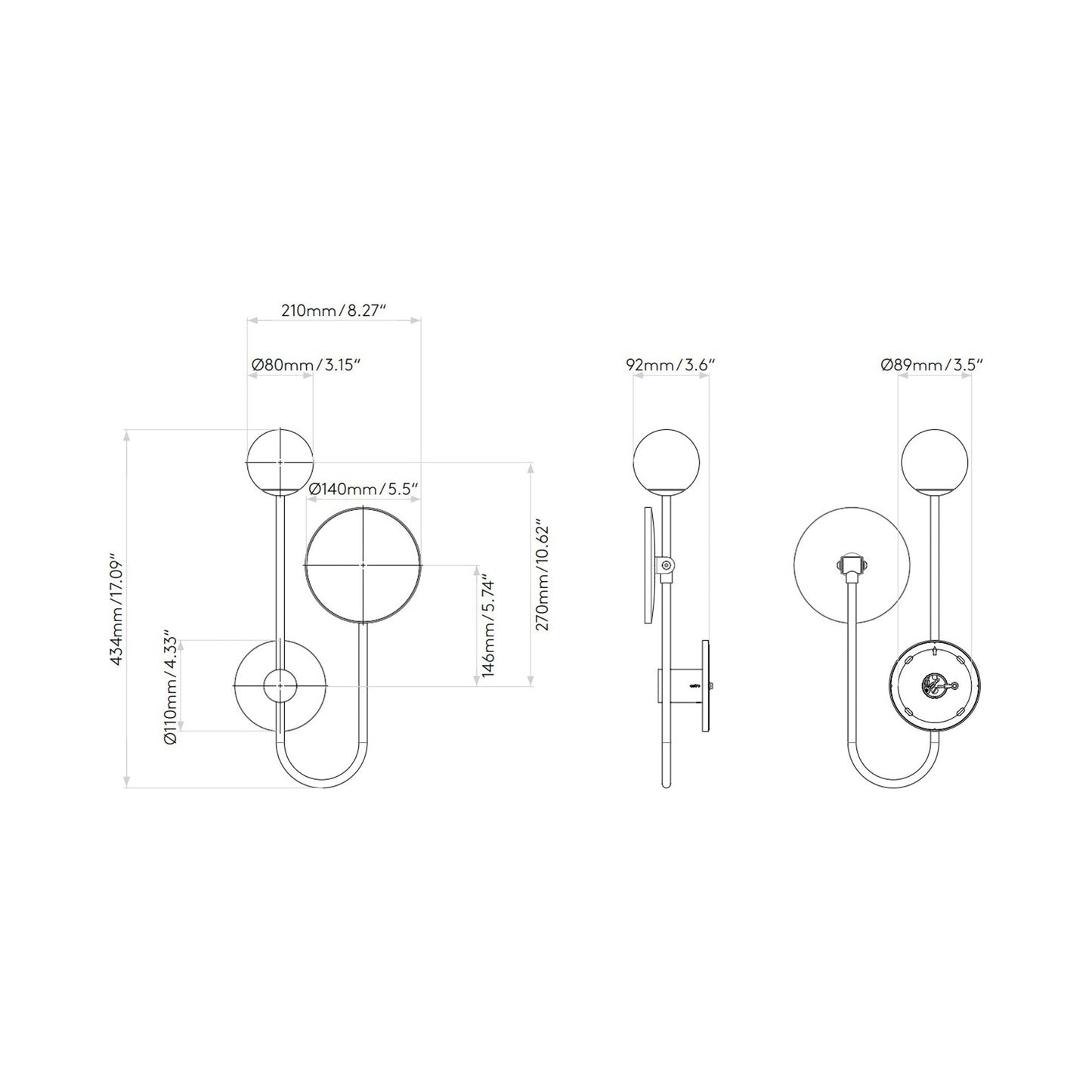 Orb Bath Wall Light - line drawing.