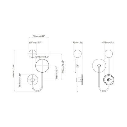 Orb Bath Wall Light - line drawing.