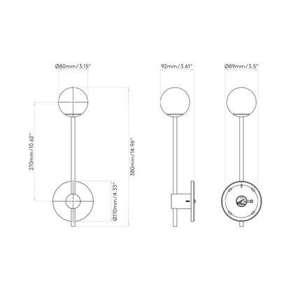 Orb Bath Wall Light - line drawing.