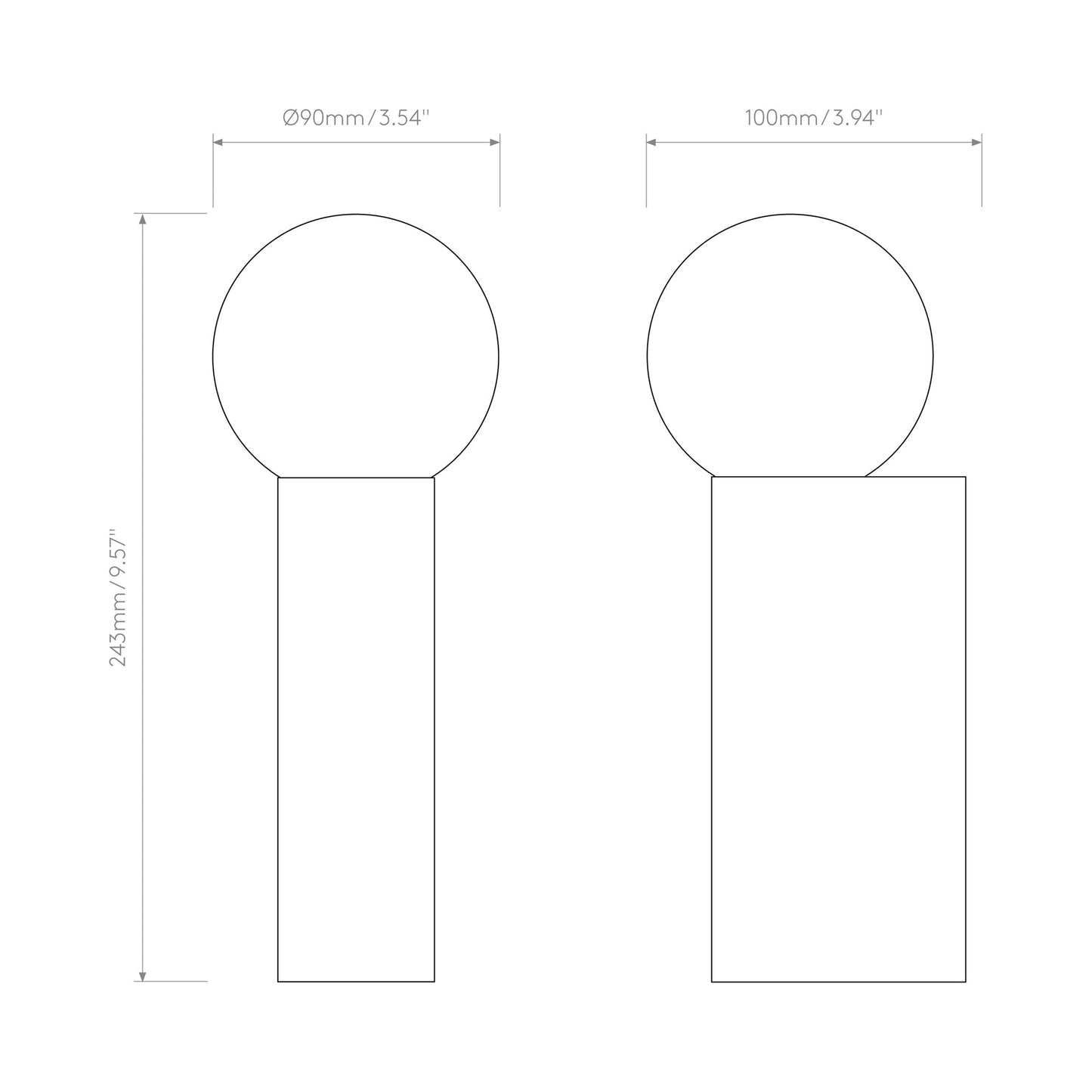Otona Bath Wall Light - line drawing.