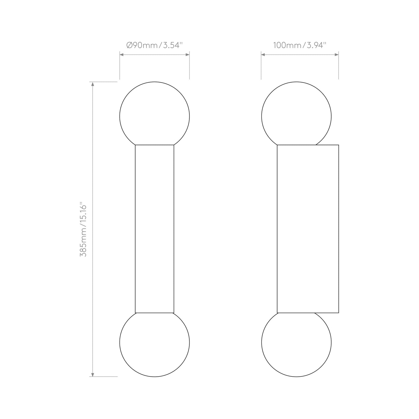 Otona Twin Bath Wall Light - line drawing.