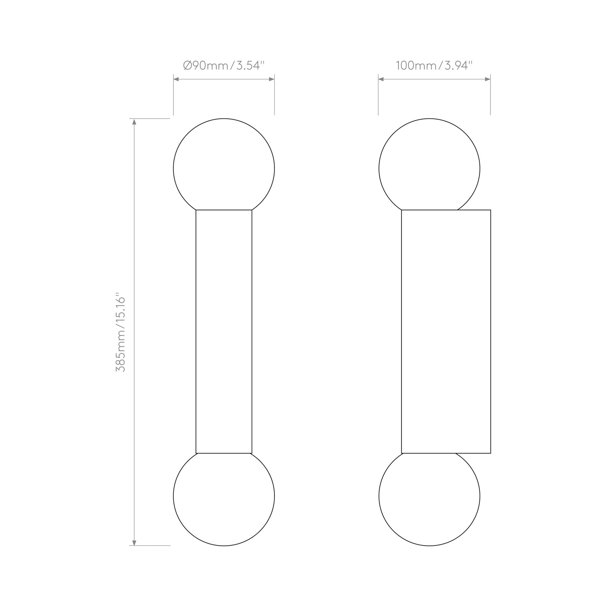 Otona Twin Bath Wall Light - line drawing.