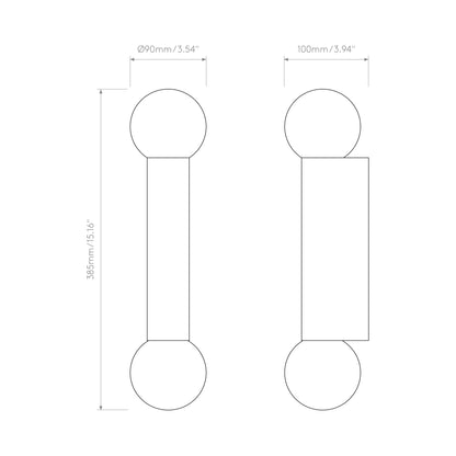Otona Twin Bath Wall Light - line drawing.