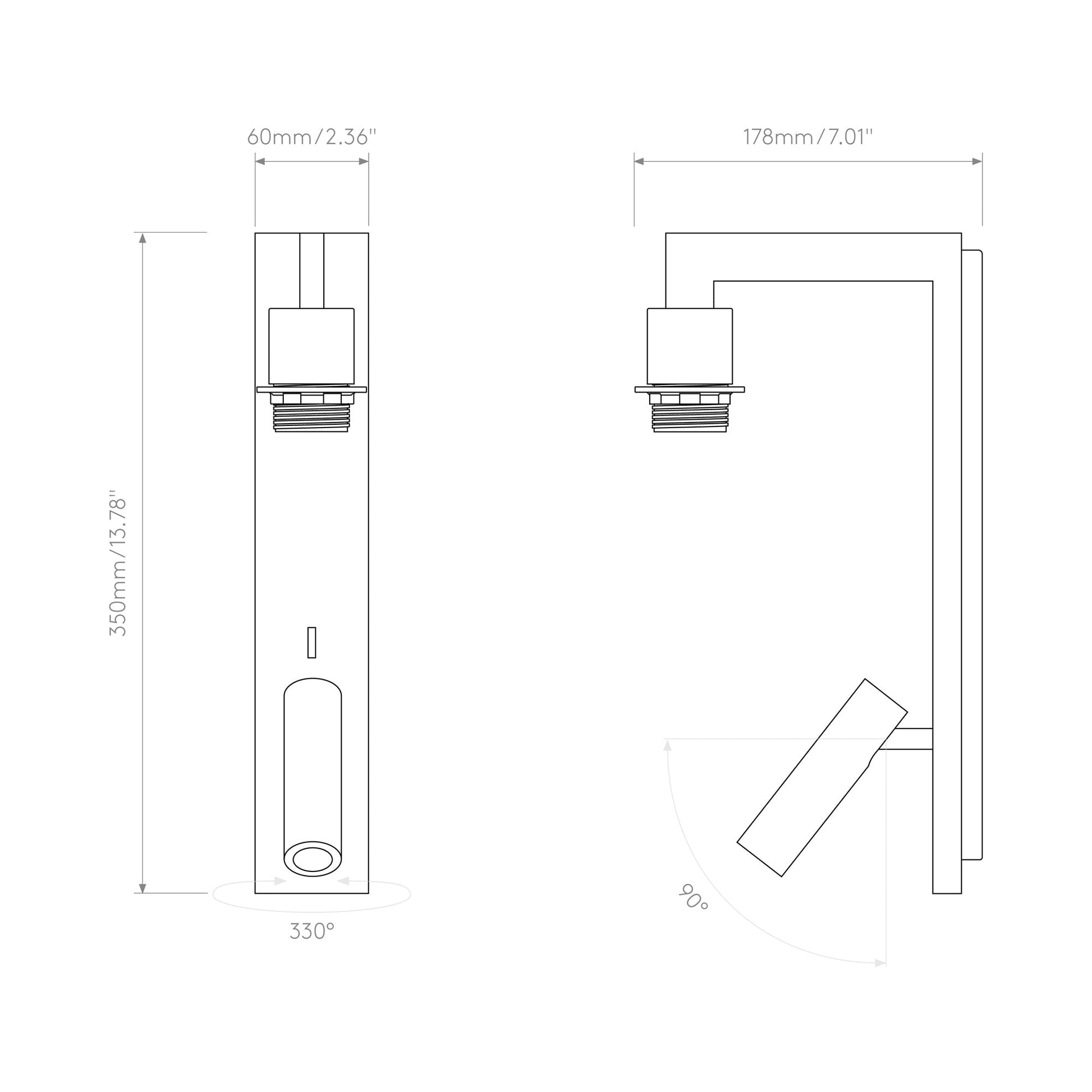 Ravello LED Reader Wall Light - line drawing.