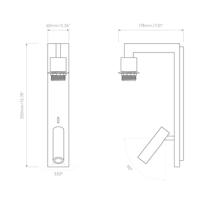 Ravello LED Reader Wall Light - line drawing.