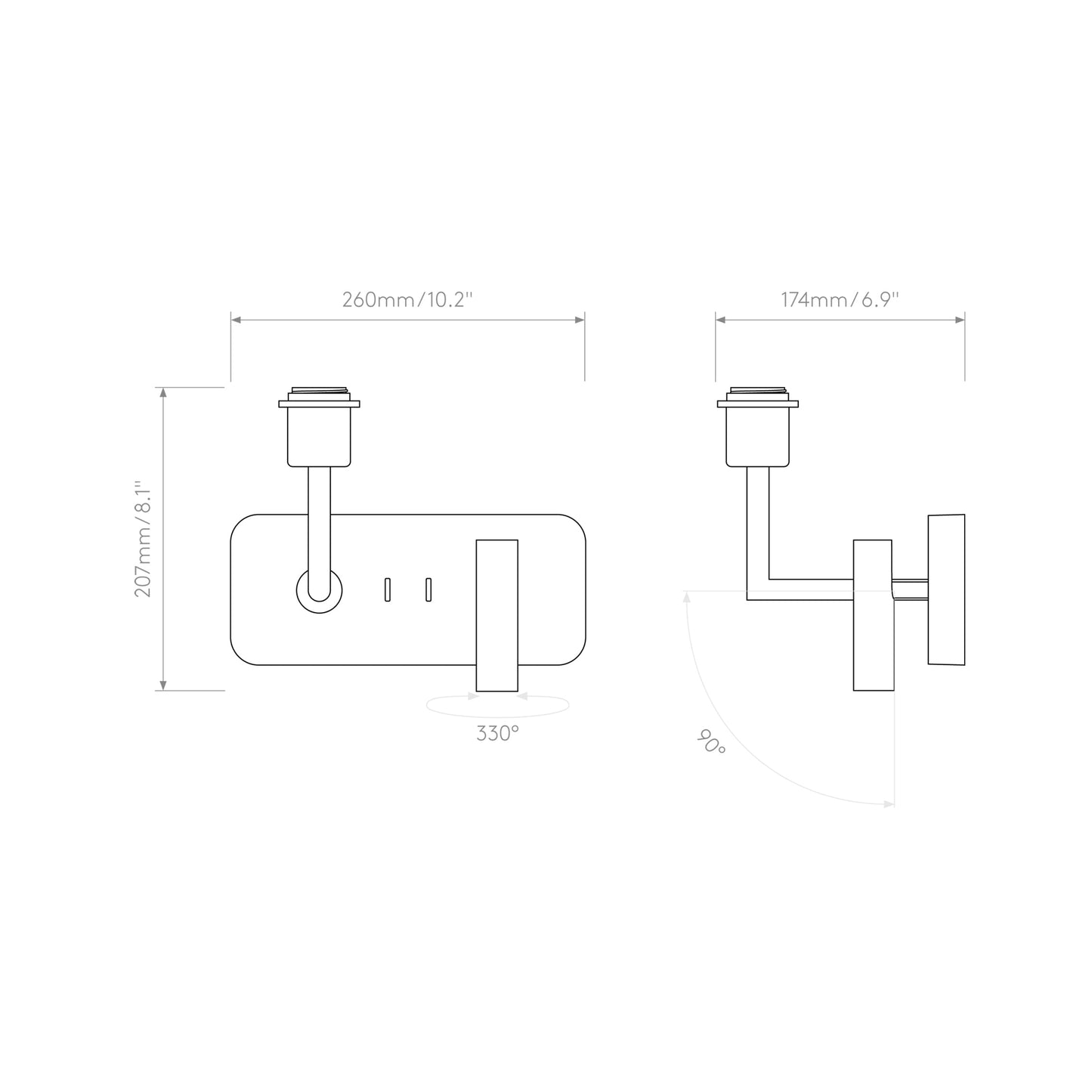 Side by Side Reading Wall Light - line drawing.