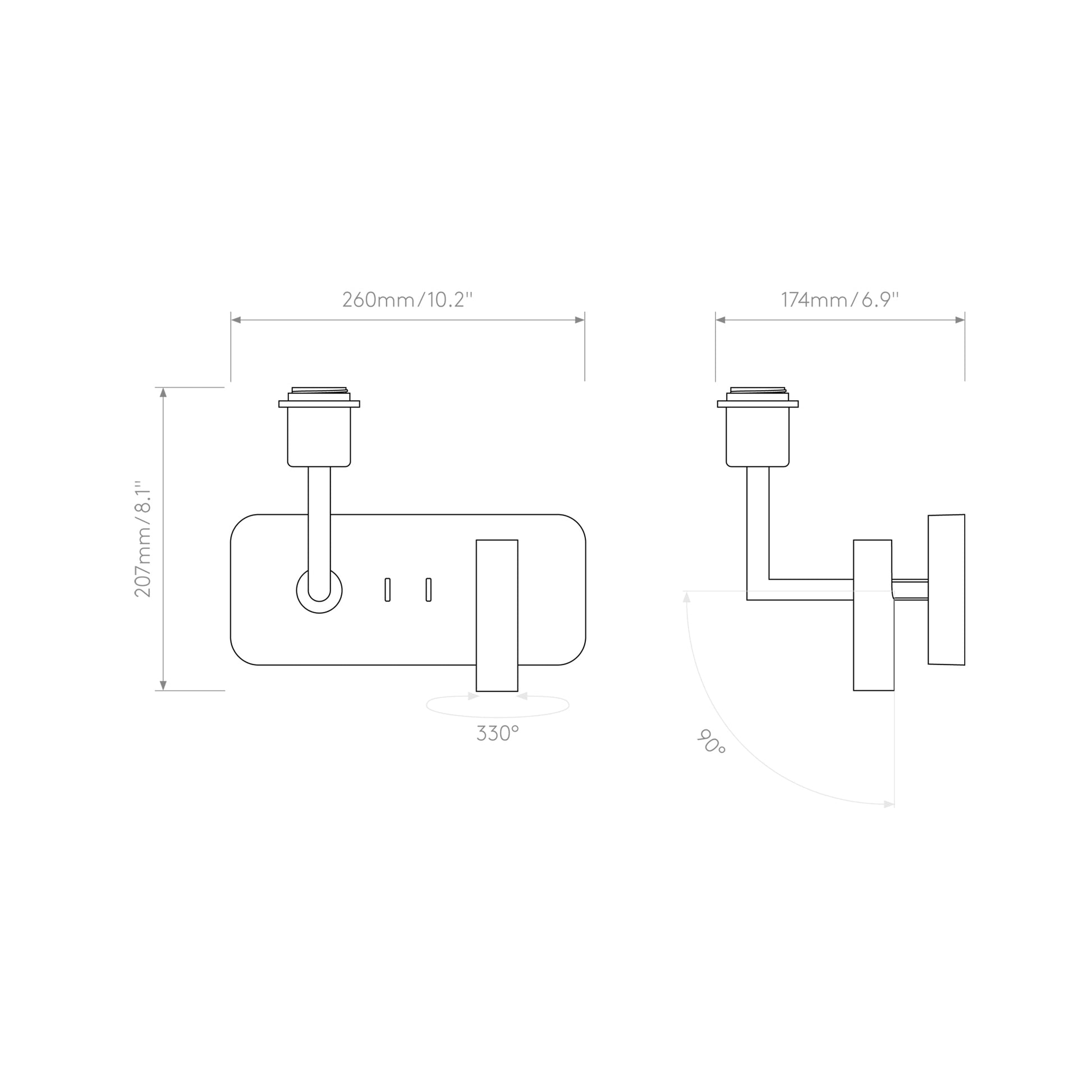 Side by Side Reading Wall Light - line drawing.