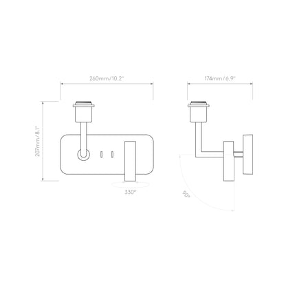 Side by Side Reading Wall Light - line drawing.