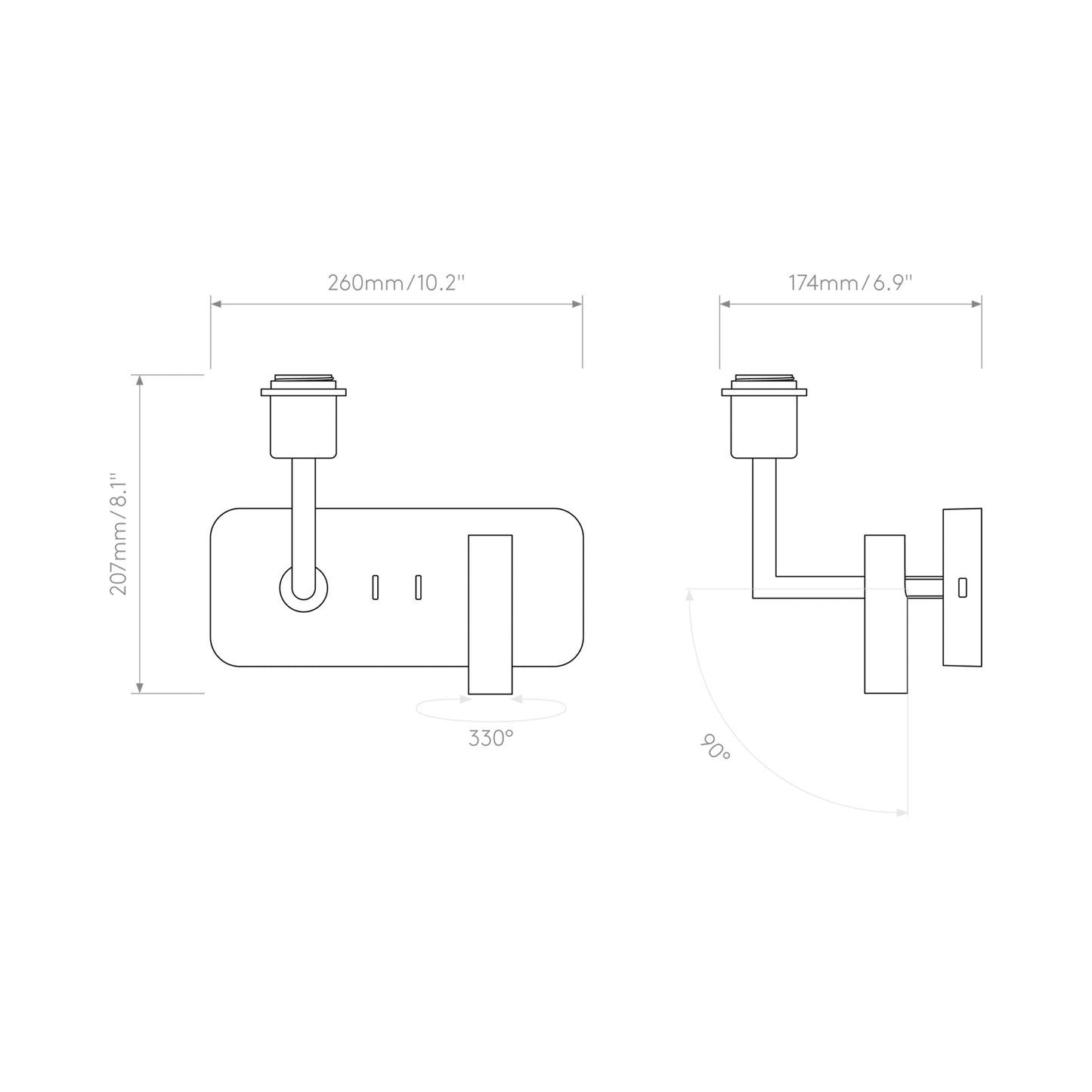 Side by Side Reading Wall Light - line drawing.