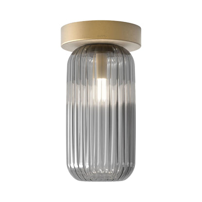 Tacoma Reed Ceiling / Wall Light in Antique Brass (Smoked Ribbed Glass).
