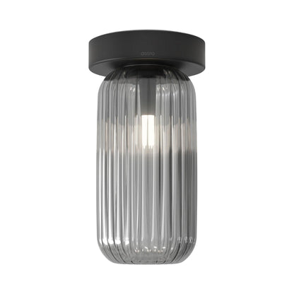 Tacoma Reed Ceiling / Wall Light in Matt Black (Smoked Ribbed Glass).