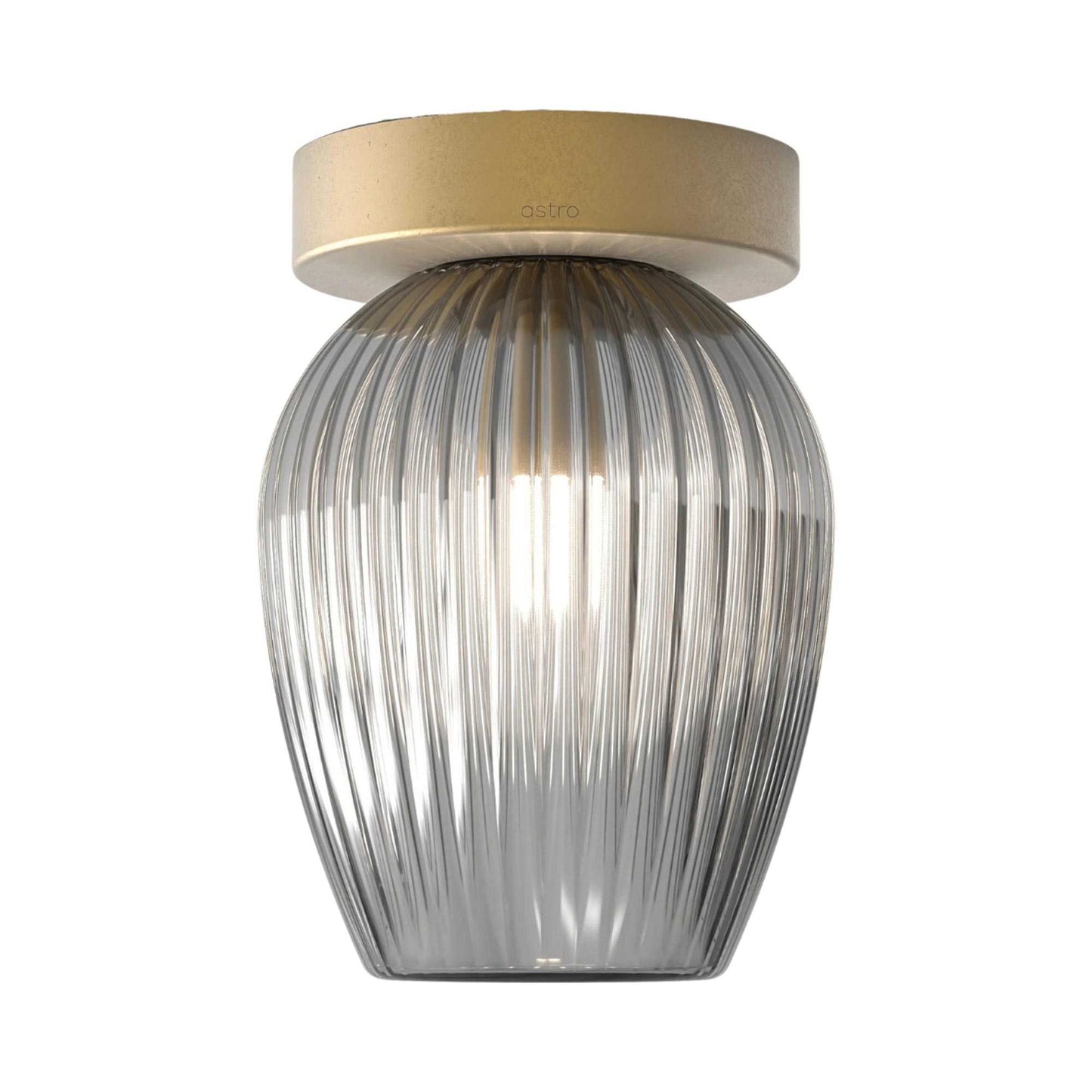 Tacoma Tulip Ceiling / Wall Light in Antique Brass (Smoked Ribbed Glass).