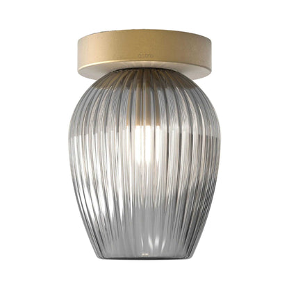 Tacoma Tulip Ceiling / Wall Light in Antique Brass (Smoked Ribbed Glass).