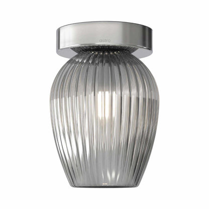 Tacoma Tulip Ceiling / Wall Light in Polished Chrome (Smoked Ribbed Glass).