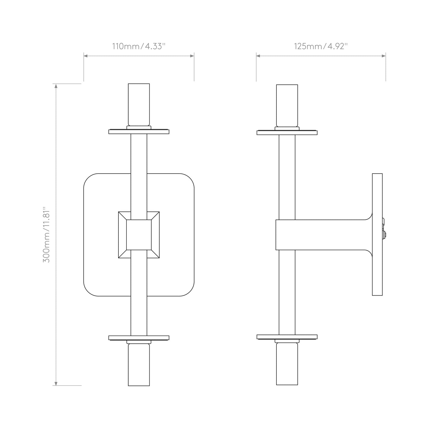 Tacoma Twin LED Wall Light - line drawing.