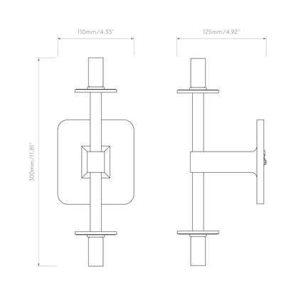 Tacoma Twin LED Wall Light - line drawing.