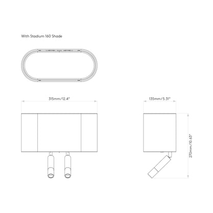 Venn Reader Twin Wall Light - line drawing.