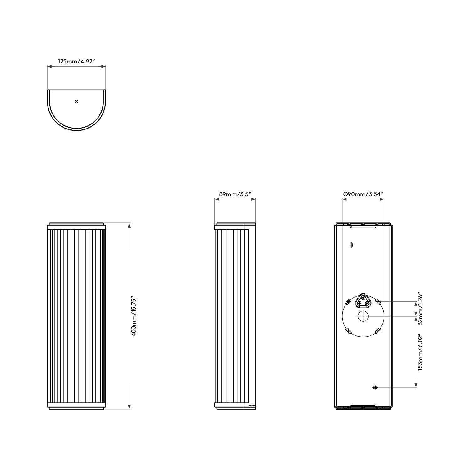 Versailles LED Wall Light - line drawing.