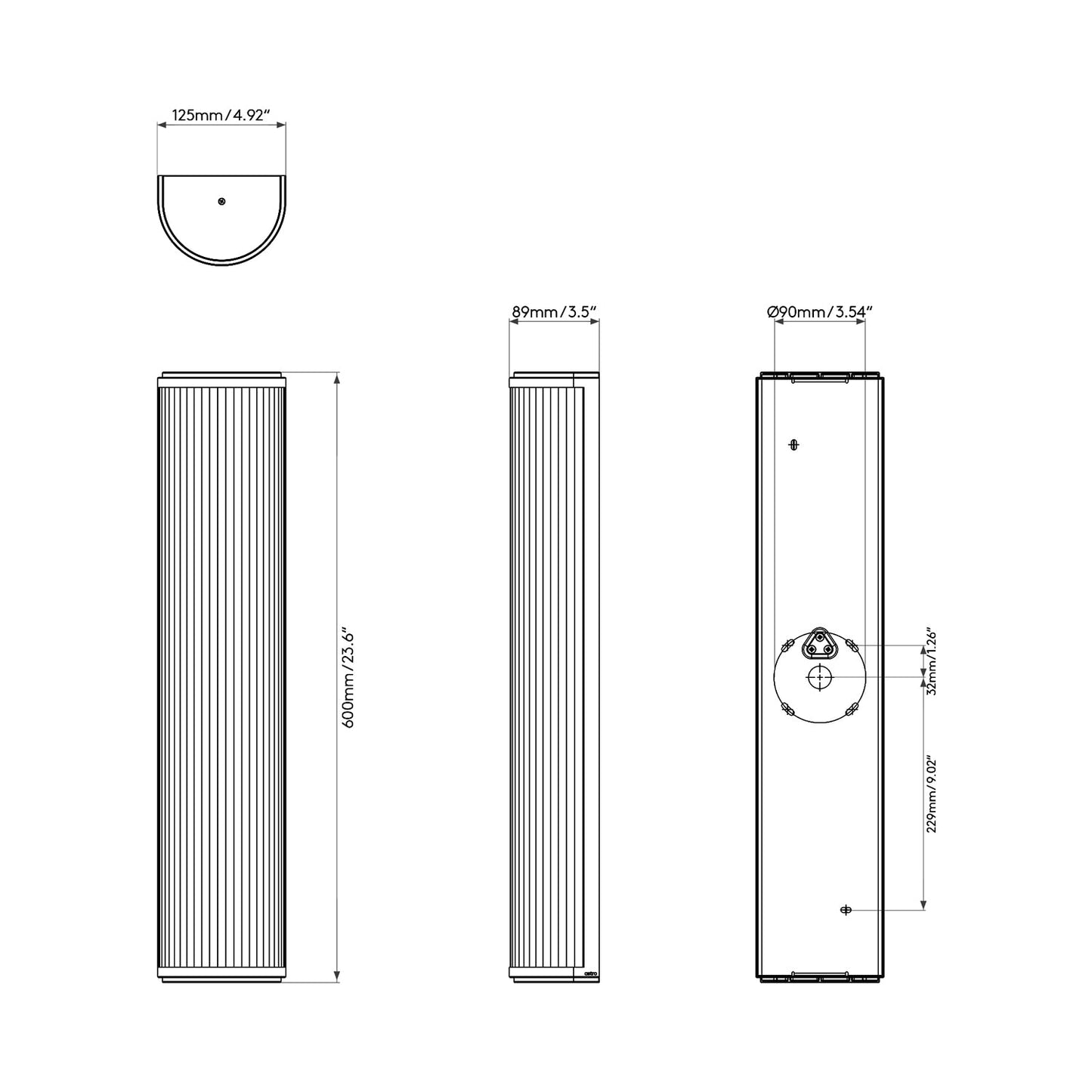 Versailles LED Wall Light - line drawing.