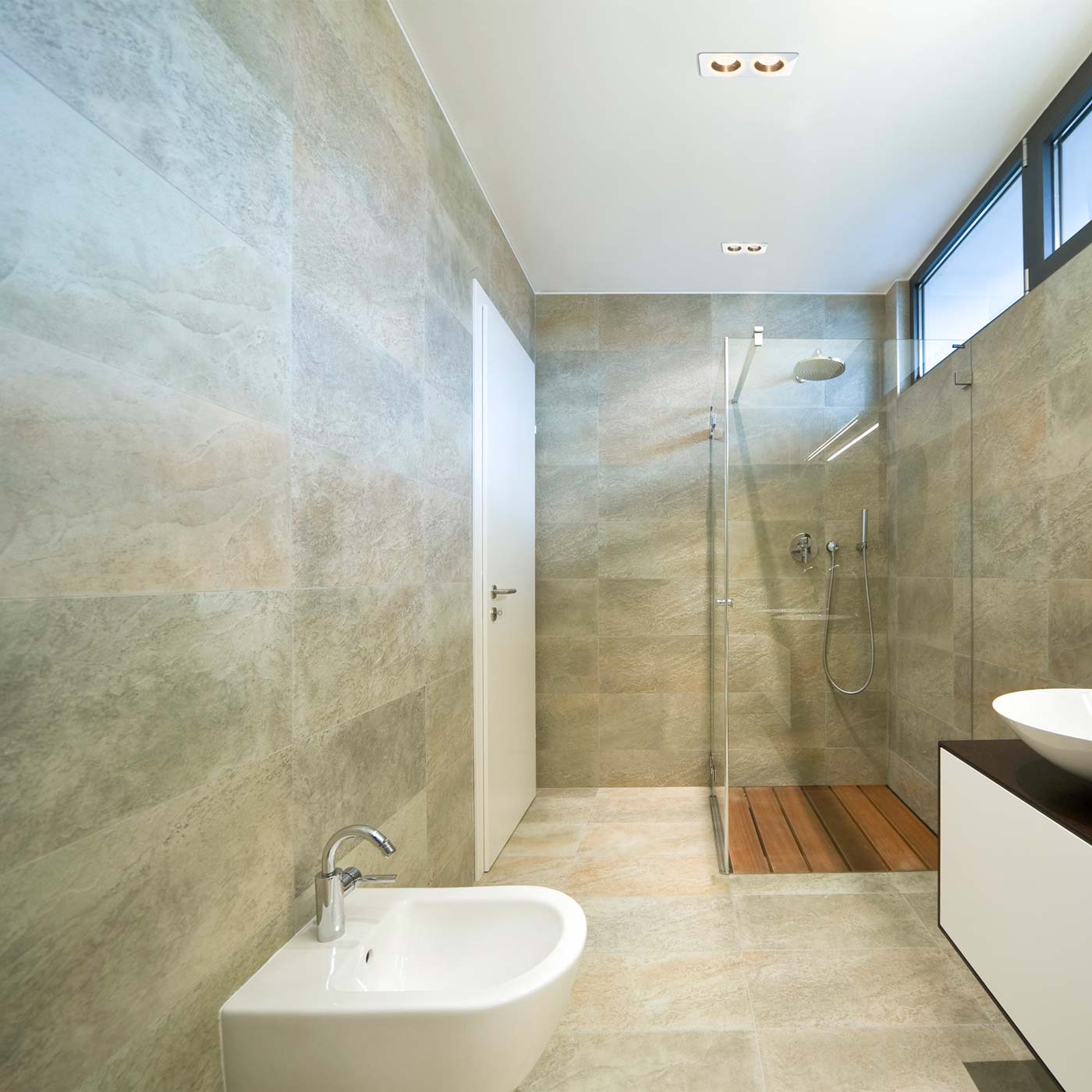 Vetro Twin LED Recessed Light in bathroom.