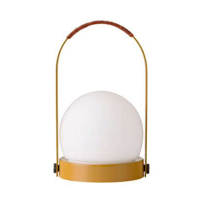 Carrie Outdoor LED Rechargeable Table Lamp in Golden Brown/Leather-wrapped.