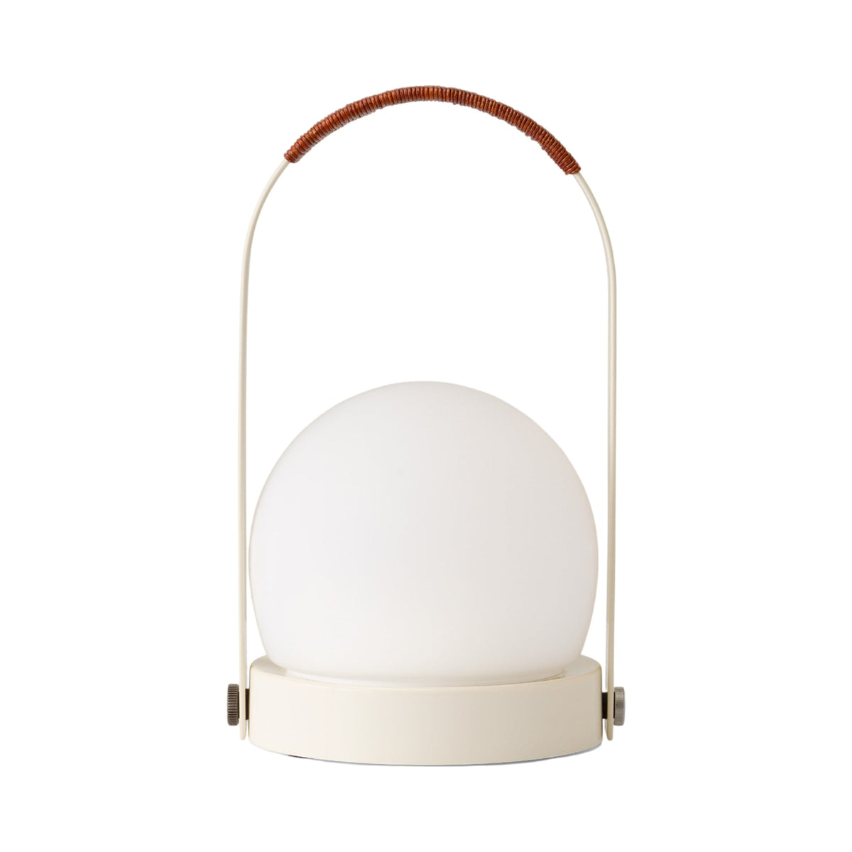 Carrie Outdoor LED Rechargeable Table Lamp in Ivory/Leather-wrapped.