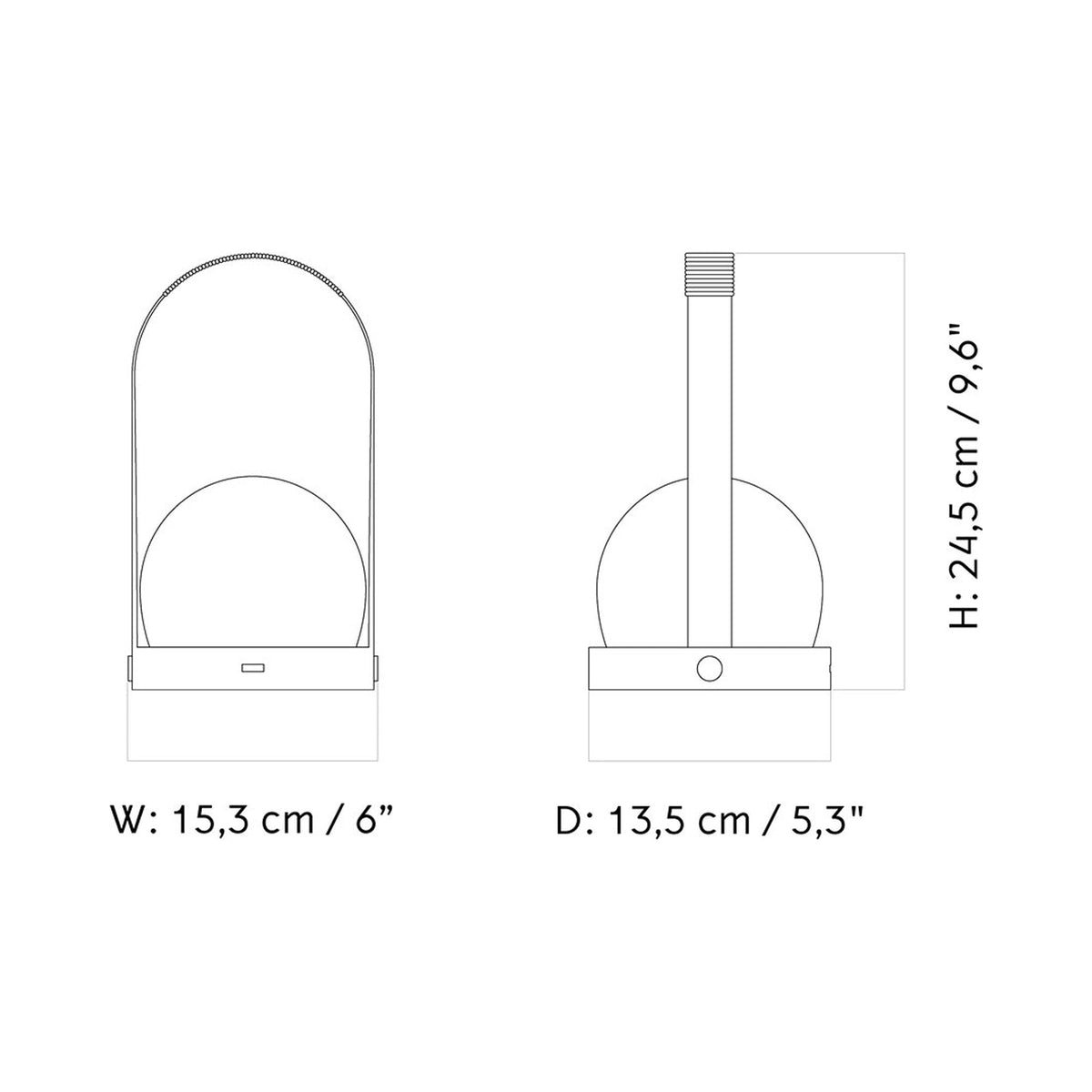 Carrie Outdoor LED Rechargeable Table Lamp - line drawing.