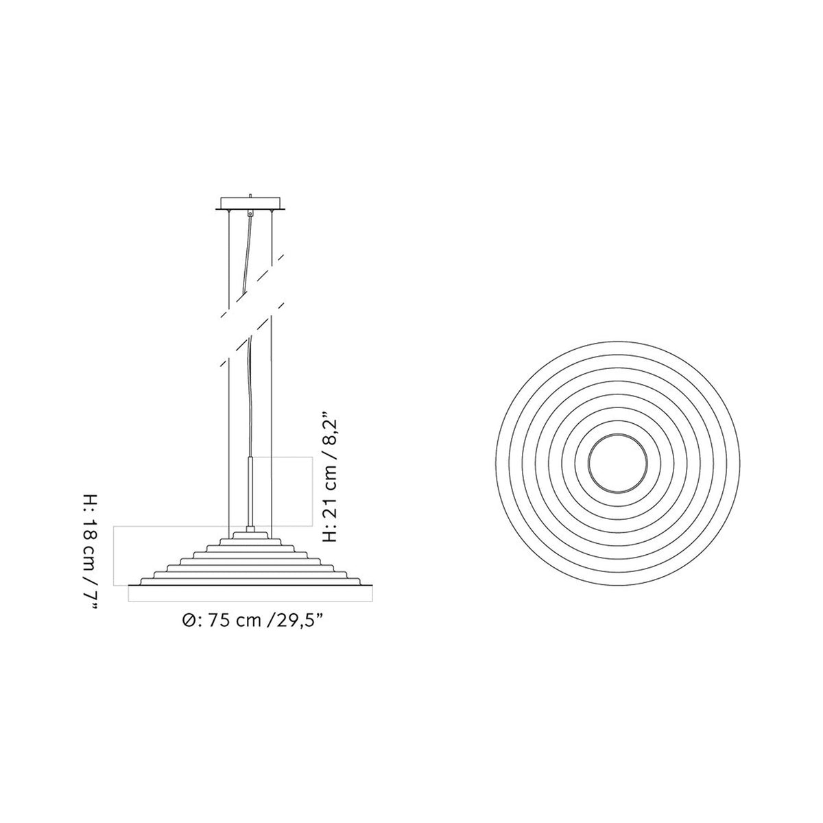 Chancery Pendant Light - line drawing.