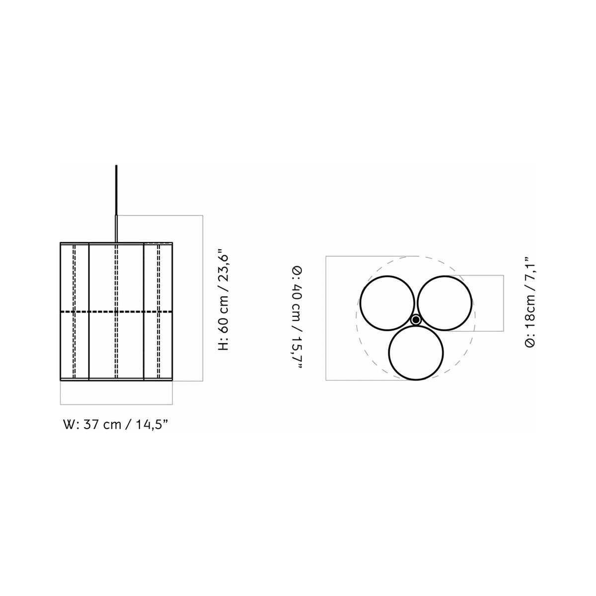 Hashira Cluster Pendant Light - line drawing.