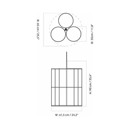 Hashira Cluster Pendant Light - line drawing.