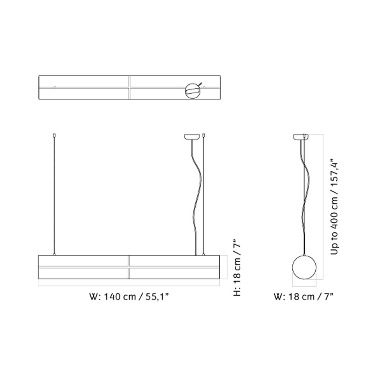 Hashira Linear Pendant Light - line drawing.