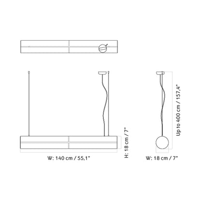 Hashira Linear Pendant Light - line drawing.