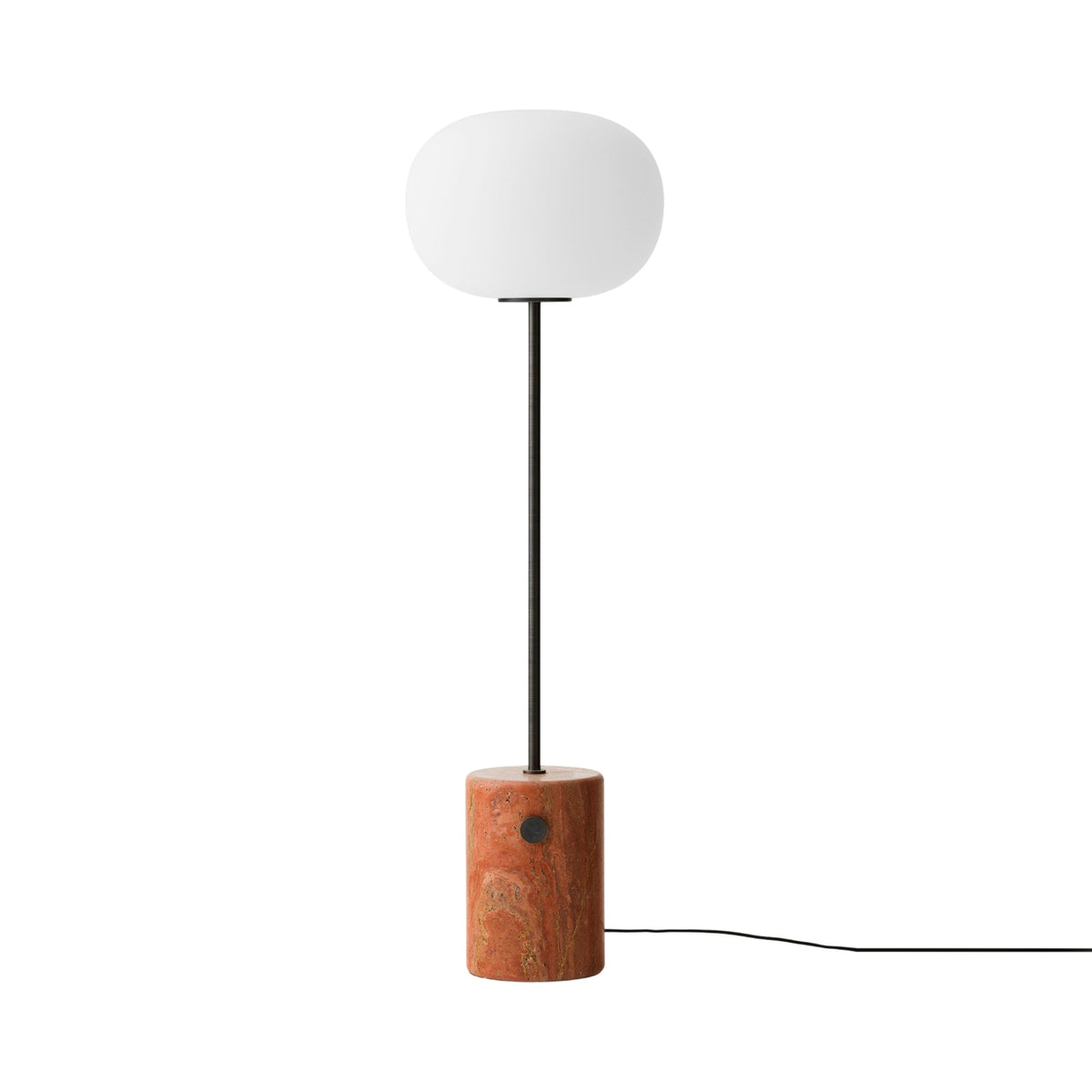 JWDA Floor Lamp in Red Travertine Stone/Bronzed Brass.