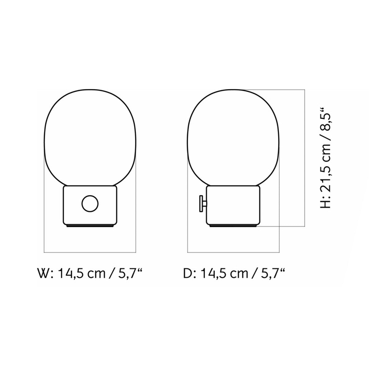 JWDA LED Rechargeable Table Lamp - line drawing.