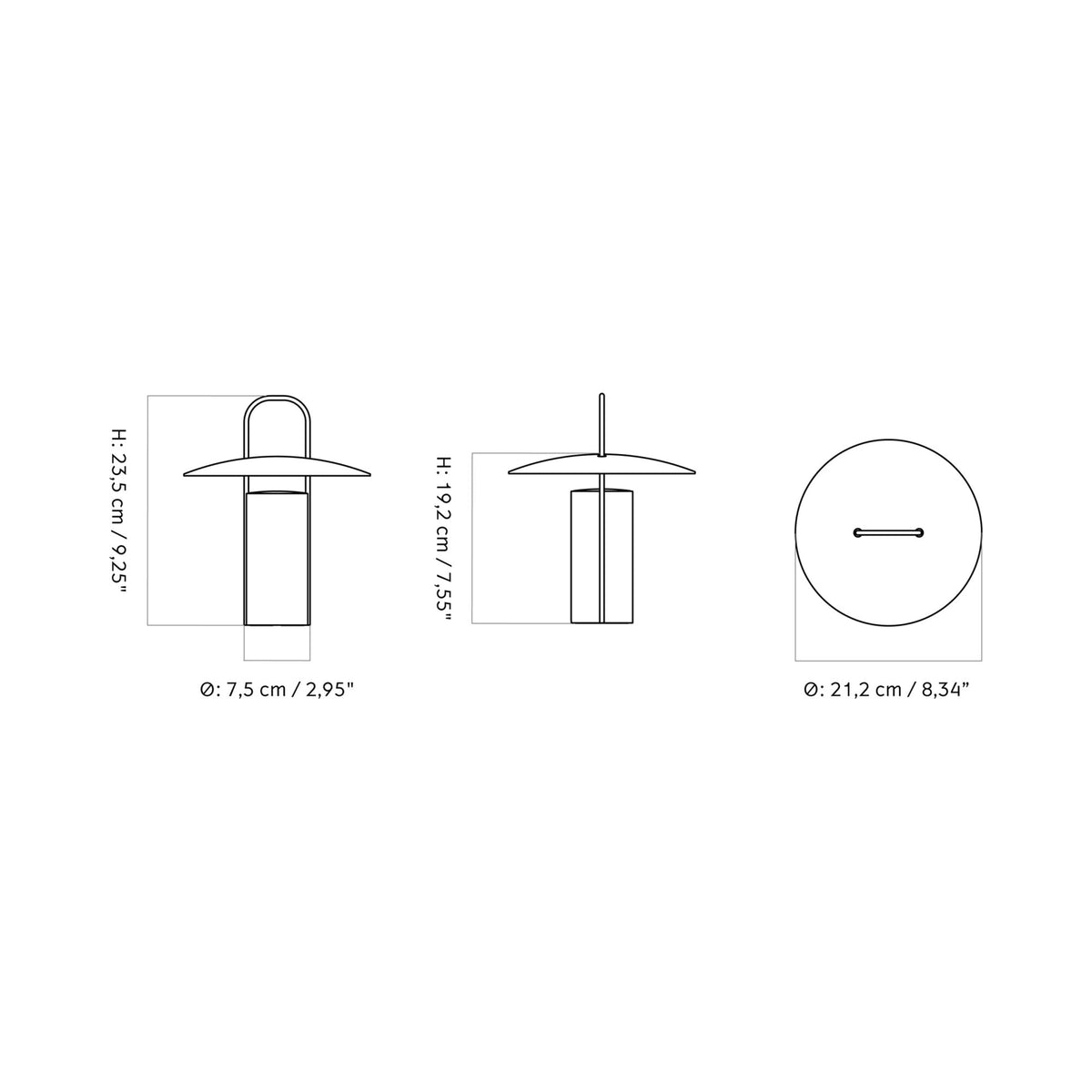 Ray LED Rechargeable Table Lamp - line drawing.