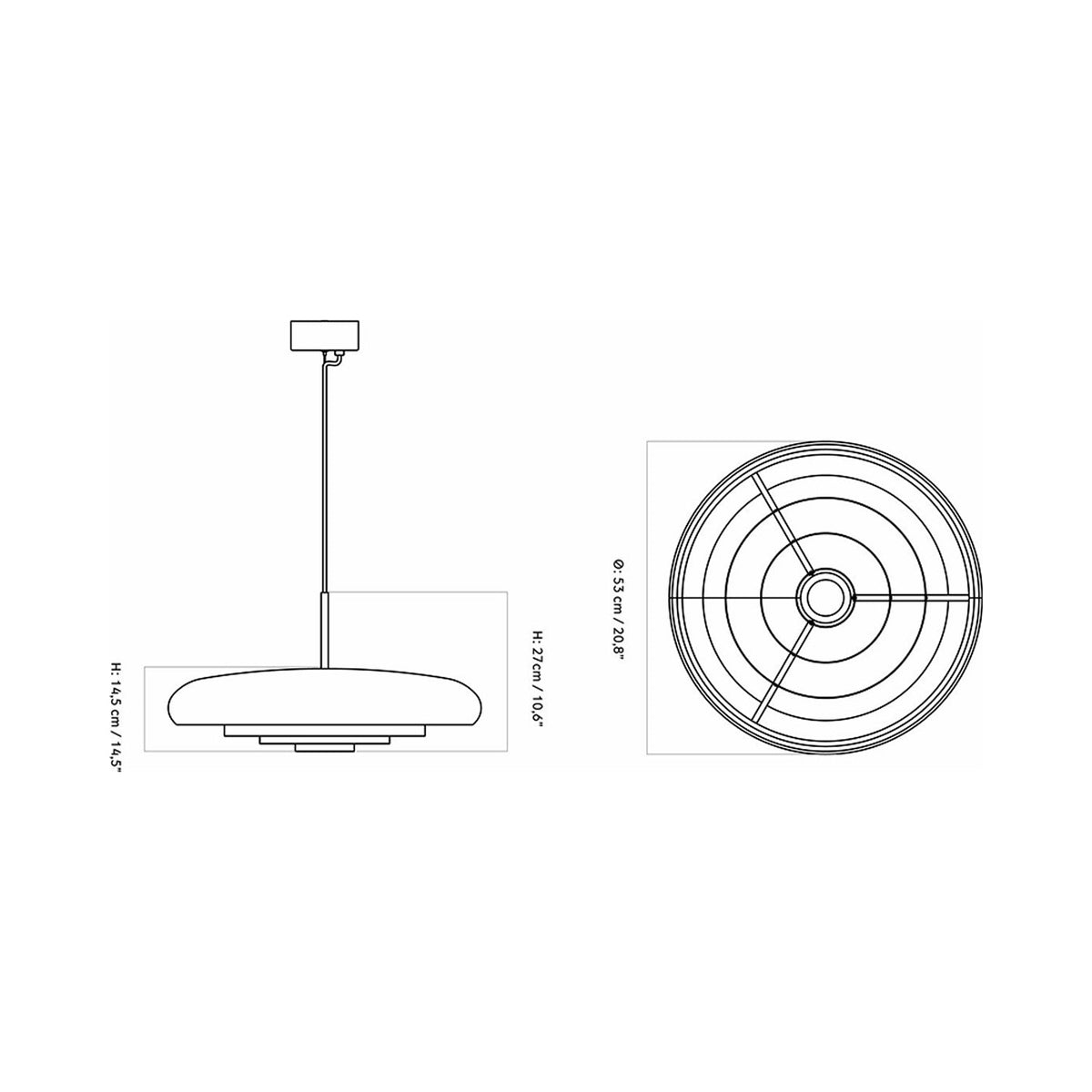 Resonant Pendant Light - line drawing.