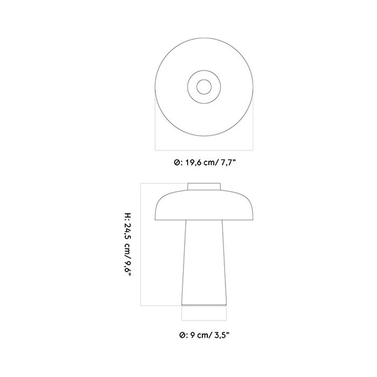 Reverse LED Rechargeable Table Lamp - line drawing.