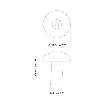 Reverse LED Rechargeable Table Lamp - line drawing.